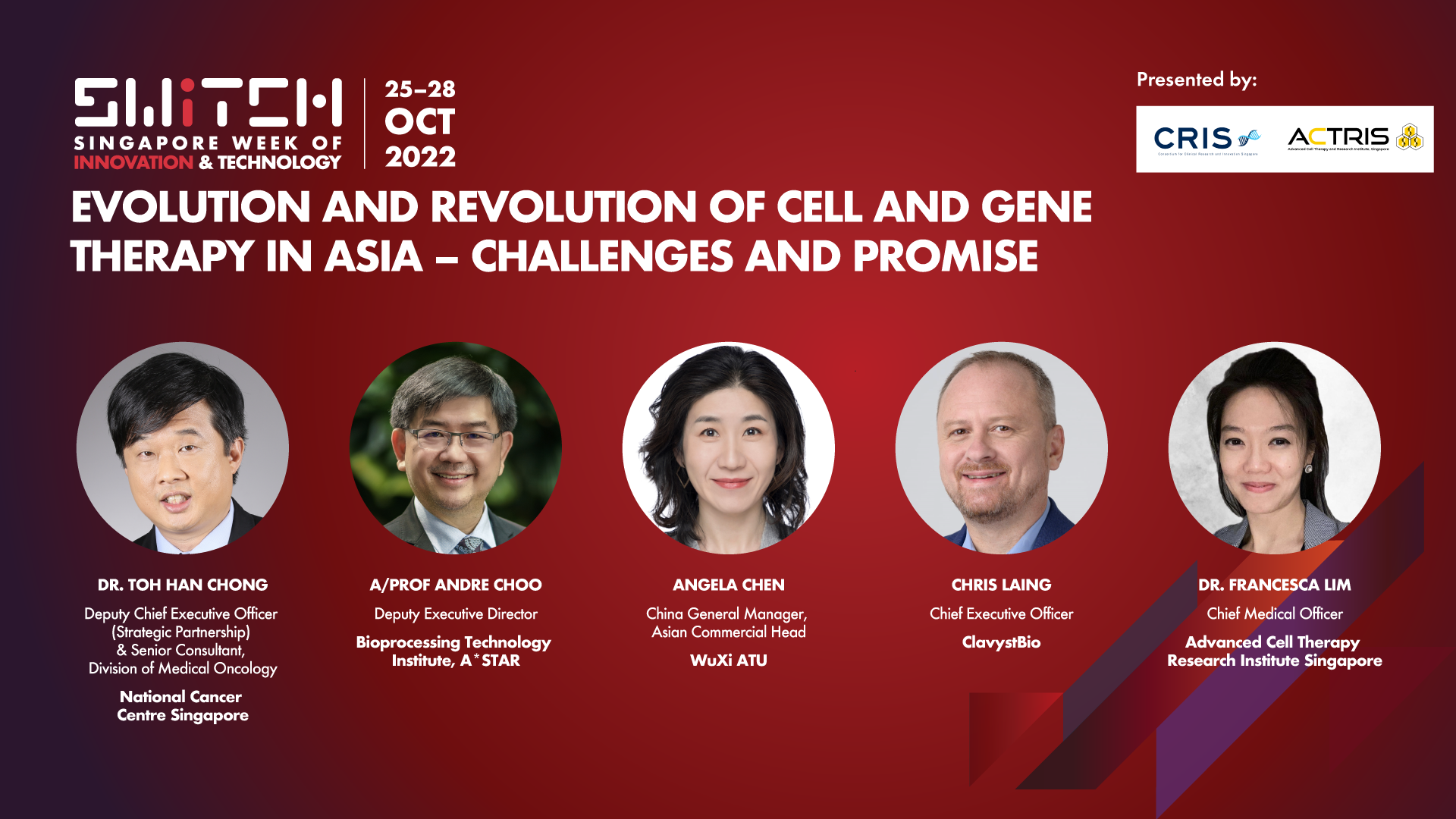 Five speakers listed for a panel titled "Evolution and Revolution of Cell and Gene Therapy in Asia – Challenges and Promise."